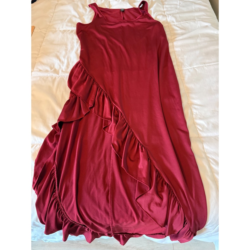 Shein Curve Burgundy Sleeveless Ruffle Asymmetrical Maxi Dress 1XL